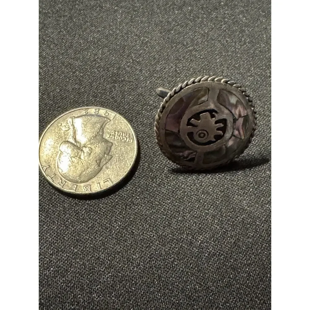 925 Vintage Signed Taxico/Mexico Cuff Links w/ Abalone & Sterling